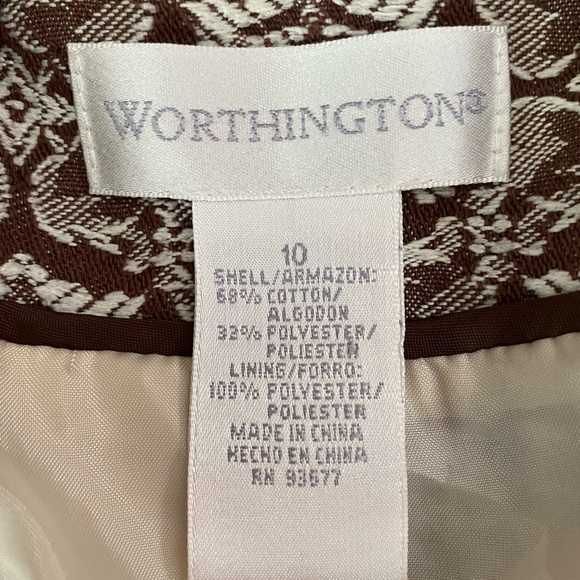 Worthington Short Blazer Jacket Women’s Sable Brown Jacquard/ Tapestry Geometric - Picture 9 of 12